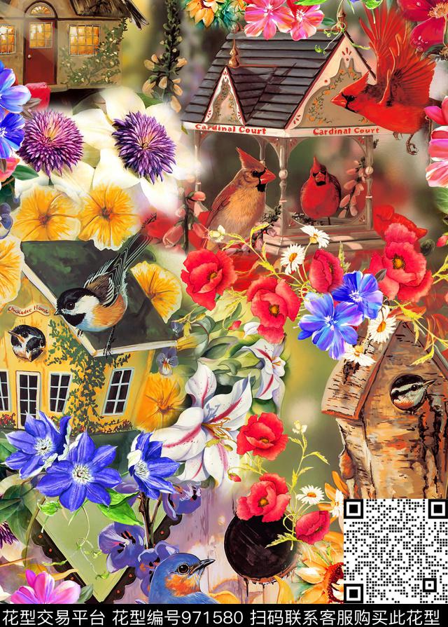 抽象定位花几何数码印花华亿平台下载（图片编号: 971580） - 瓦栏（Walan）