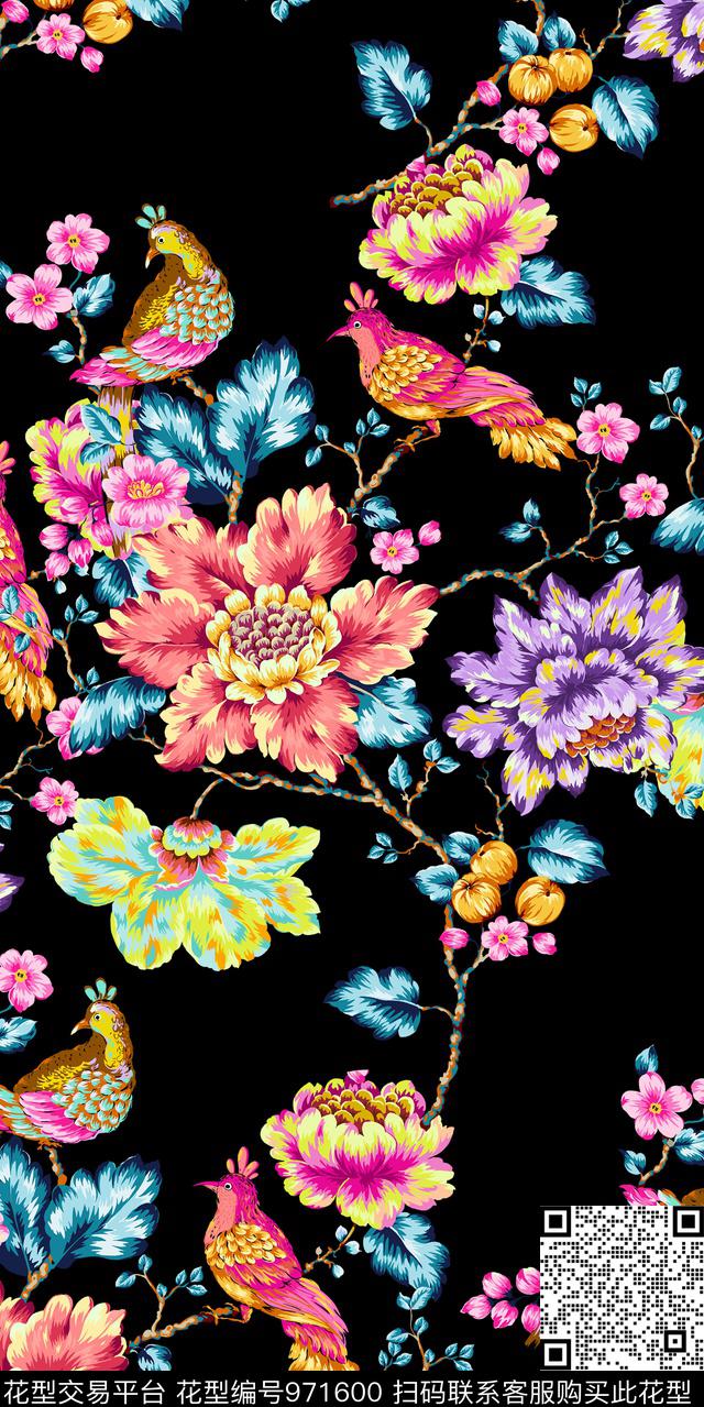 数码华亿平台大花花卉数码印花华亿平台下载（图片编号: 971600） - 瓦栏（Walan）