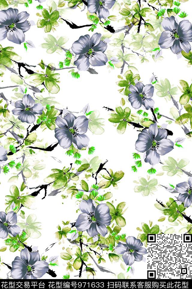水彩花卉女装小碎花数码印花华亿平台下载（图片编号: 971633） - 瓦栏（Walan）