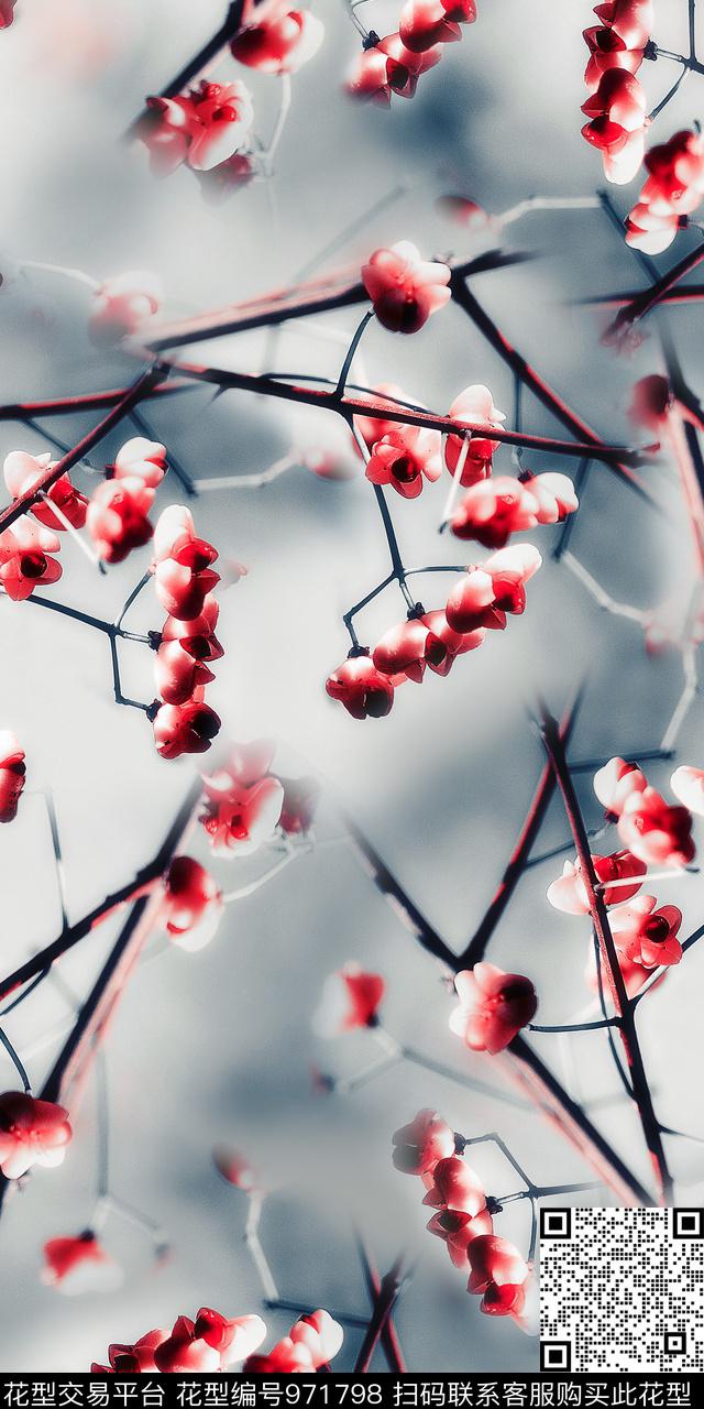 梅花抽象花卉数码印花华亿平台下载（图片编号: 971798） - 瓦栏（Walan）