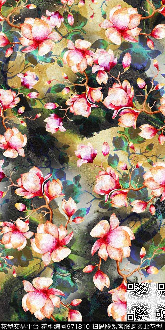 数码华亿平台水彩花卉手绘花卉数码印花华亿平台下载（图片编号: 971810） - 瓦栏（Walan）