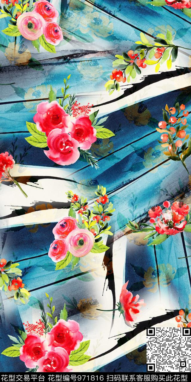 数码华亿平台水彩花卉手绘花卉数码印花华亿平台下载（图片编号: 971816） - 瓦栏（Walan）