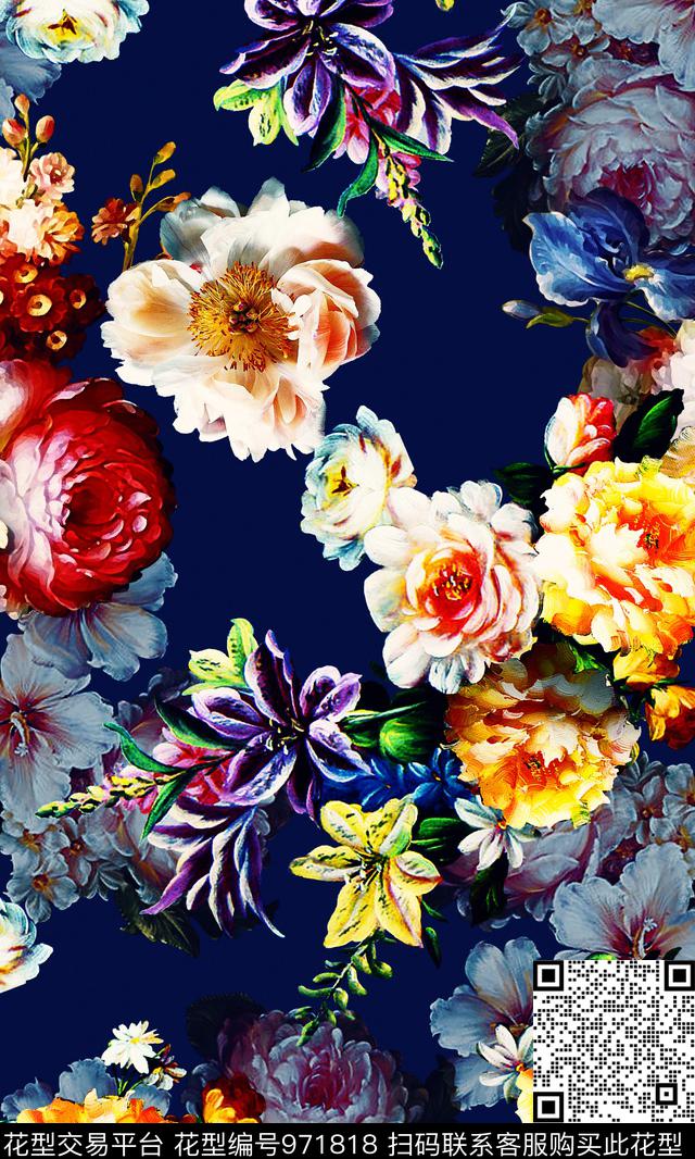 数码华亿平台黑白华亿平台抽象花卉数码印花华亿平台下载（图片编号: 971818） - 瓦栏（Walan）