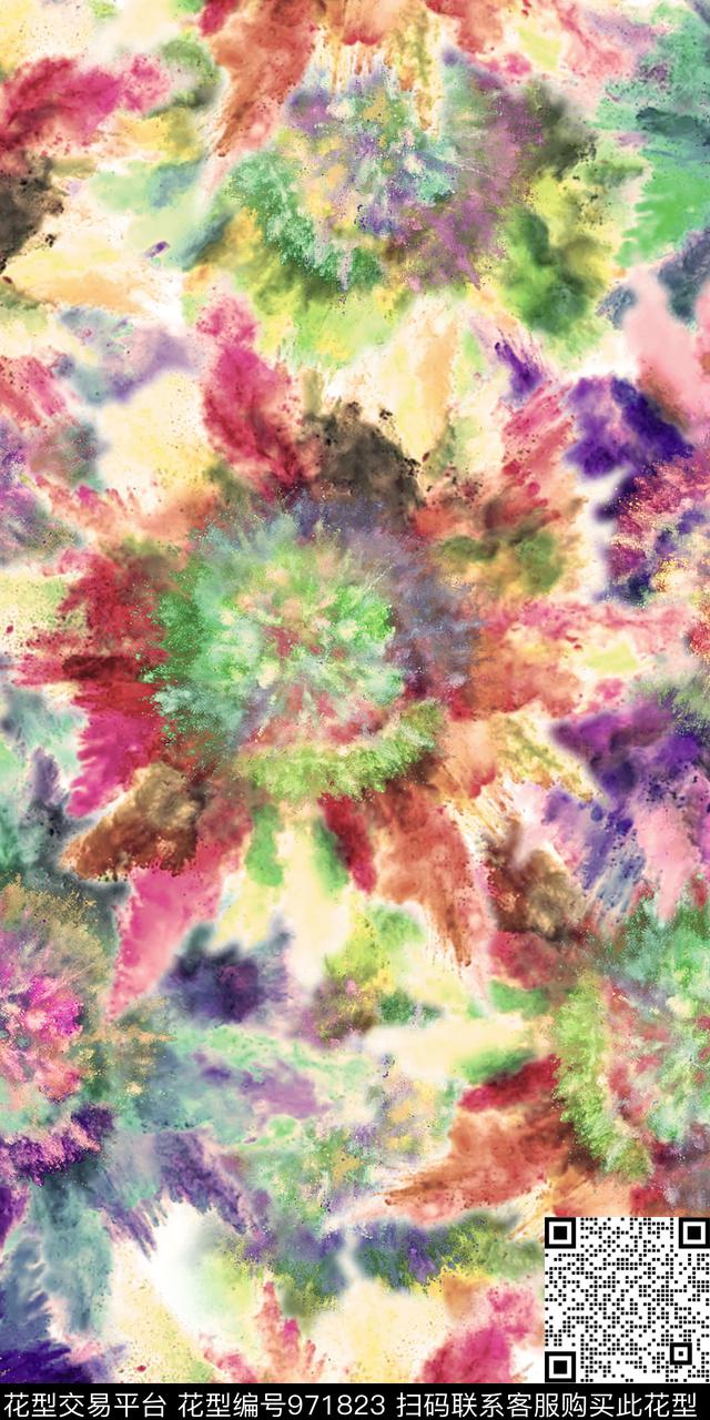 抽象几何泼墨数码印花华亿平台下载（图片编号: 971823） - 瓦栏（Walan）