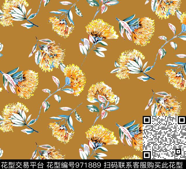 春夏华亿平台清爽底花卉几何花卉数码印花华亿平台下载（图片编号: 971889） - 瓦栏（Walan）
