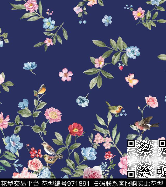 动物花卉花卉定位花数码印花华亿平台下载（图片编号: 971891） - 瓦栏（Walan）