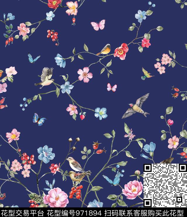 动物花卉花卉定位花数码印花华亿平台下载（图片编号: 971894） - 瓦栏（Walan）