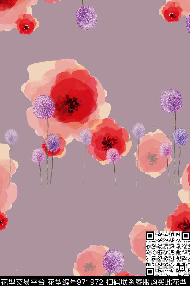 数码华亿平台蒲公英手绘花卉数码印花华亿平台下载（图片编号: 971972） - 瓦栏（Walan）