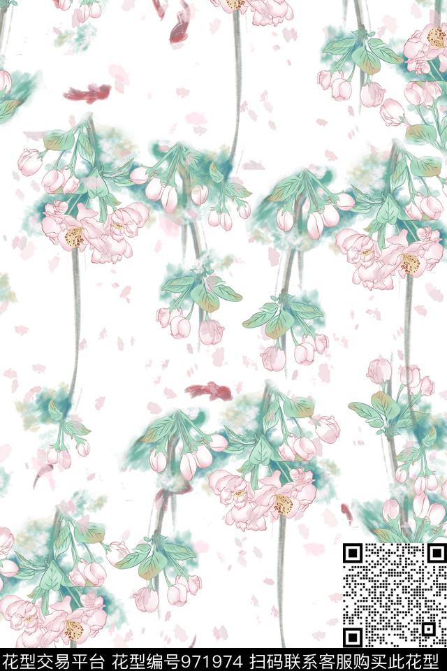 素雅数码华亿平台手绘花卉数码印花华亿平台下载（图片编号: 971974） - 瓦栏（Walan）