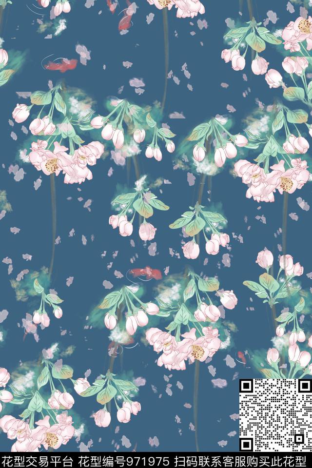 素雅数码华亿平台手绘花卉数码印花华亿平台下载（图片编号: 971975） - 瓦栏（Walan）