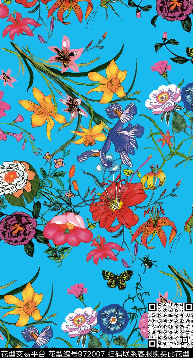 鲜花植物手绘花卉数码印花华亿平台下载（图片编号: 972007） - 瓦栏（Walan）