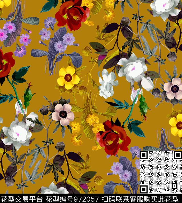 数码华亿平台植物彩底花卉数码印花华亿平台下载（图片编号: 972057） - 瓦栏（Walan）