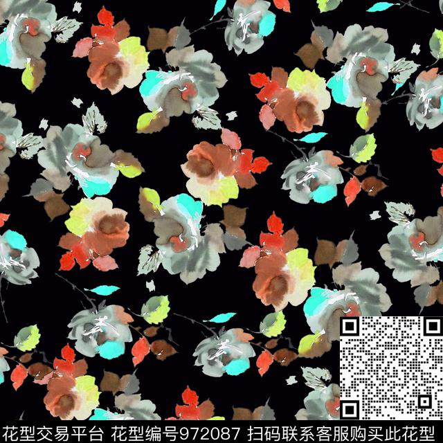 花卉几何大牌风数码印花华亿平台下载（图片编号: 972087） - 瓦栏（Walan）