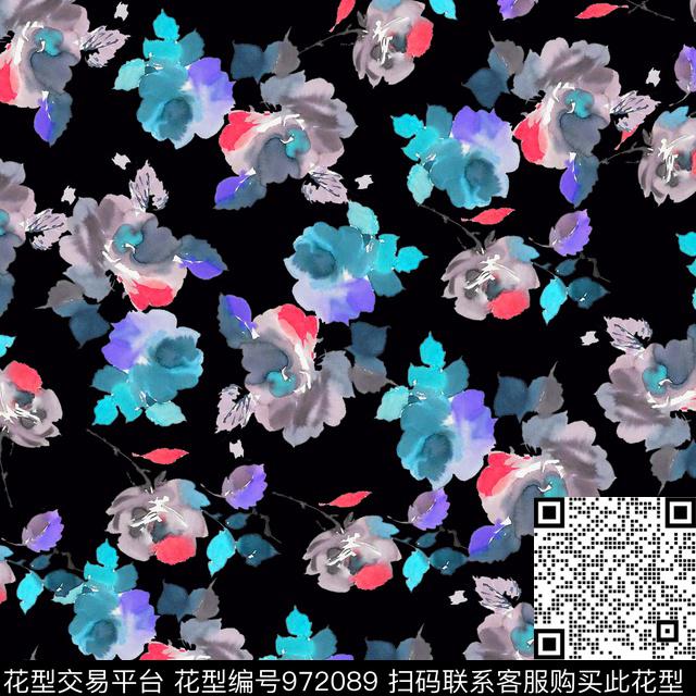 花卉几何大牌风数码印花华亿平台下载（图片编号: 972089） - 瓦栏（Walan）