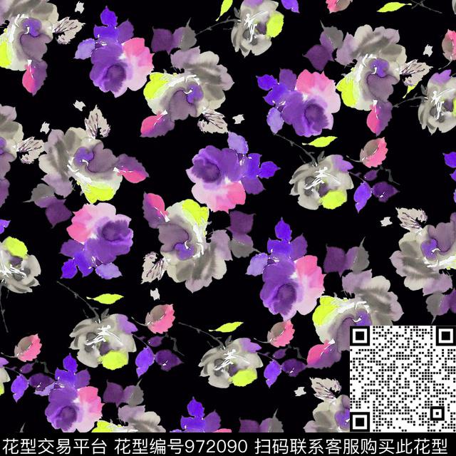 花卉几何大牌风数码印花华亿平台下载（图片编号: 972090） - 瓦栏（Walan）