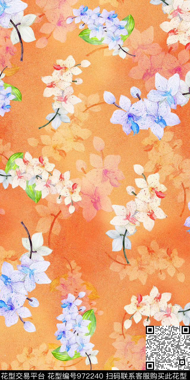 素雅数码华亿平台手绘花卉数码印花华亿平台下载（图片编号: 972240） - 瓦栏（Walan）
