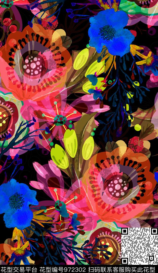 数码华亿平台植物彩底花卉数码印花华亿平台下载（图片编号: 972302） - 瓦栏（Walan）