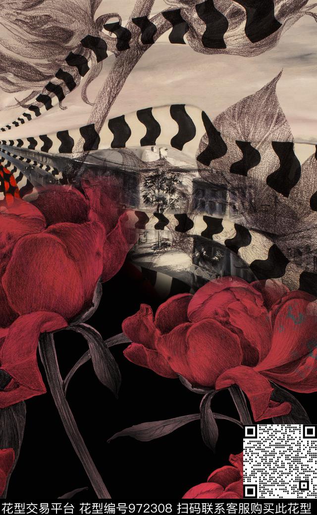 民族风抽象花卉数码印花华亿平台下载（图片编号: 972308） - 瓦栏（Walan）