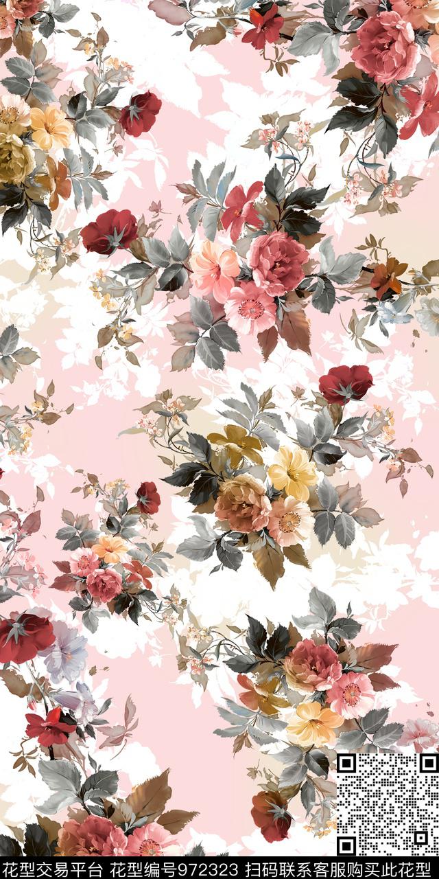 数码华亿平台淑女复古数码印花华亿平台下载（图片编号: 972323） - 瓦栏（Walan）