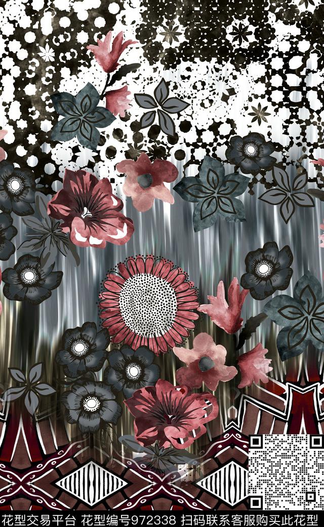 民族风抽象花卉数码印花华亿平台下载（图片编号: 972338） - 瓦栏（Walan）