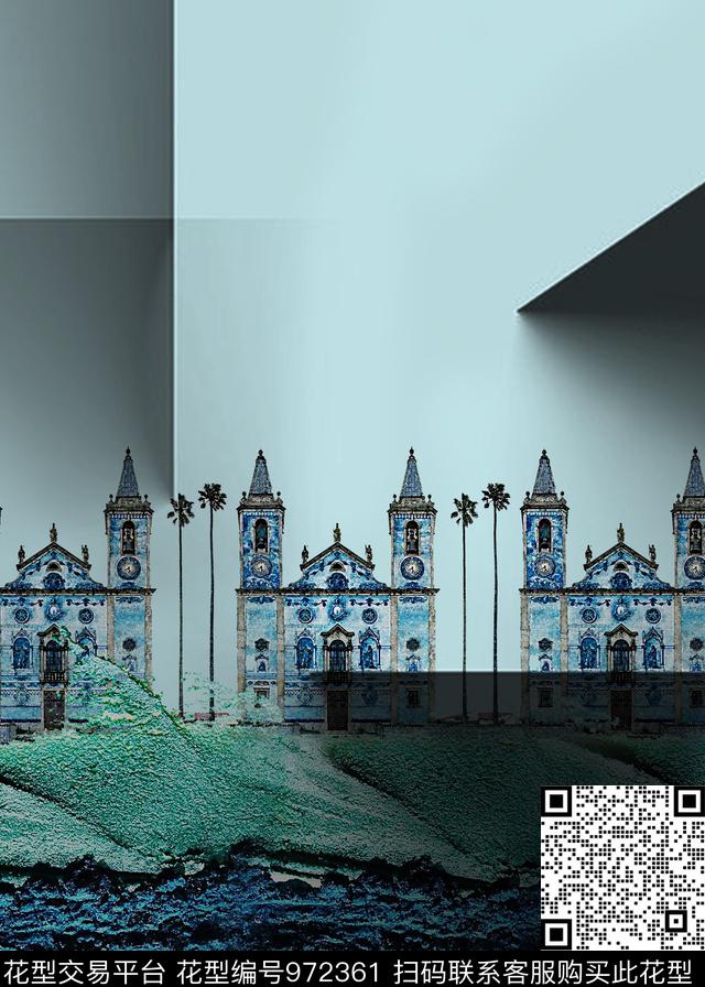 抽象风景景观几何数码印花华亿平台下载（图片编号: 972361） - 瓦栏（Walan）