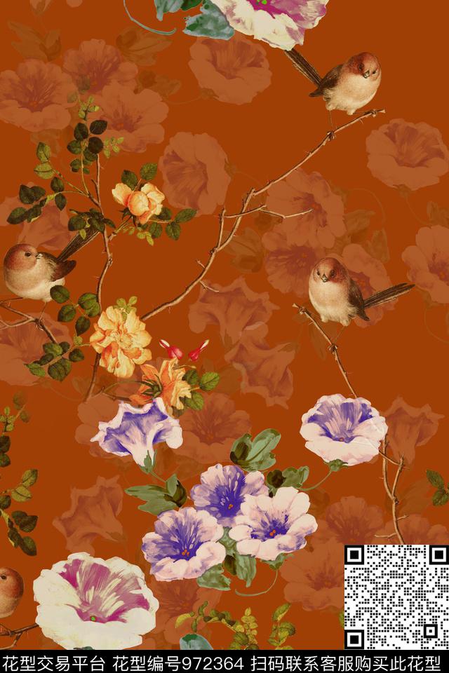 数码华亿平台大花花卉数码印花华亿平台下载（图片编号: 972364） - 瓦栏（Walan）