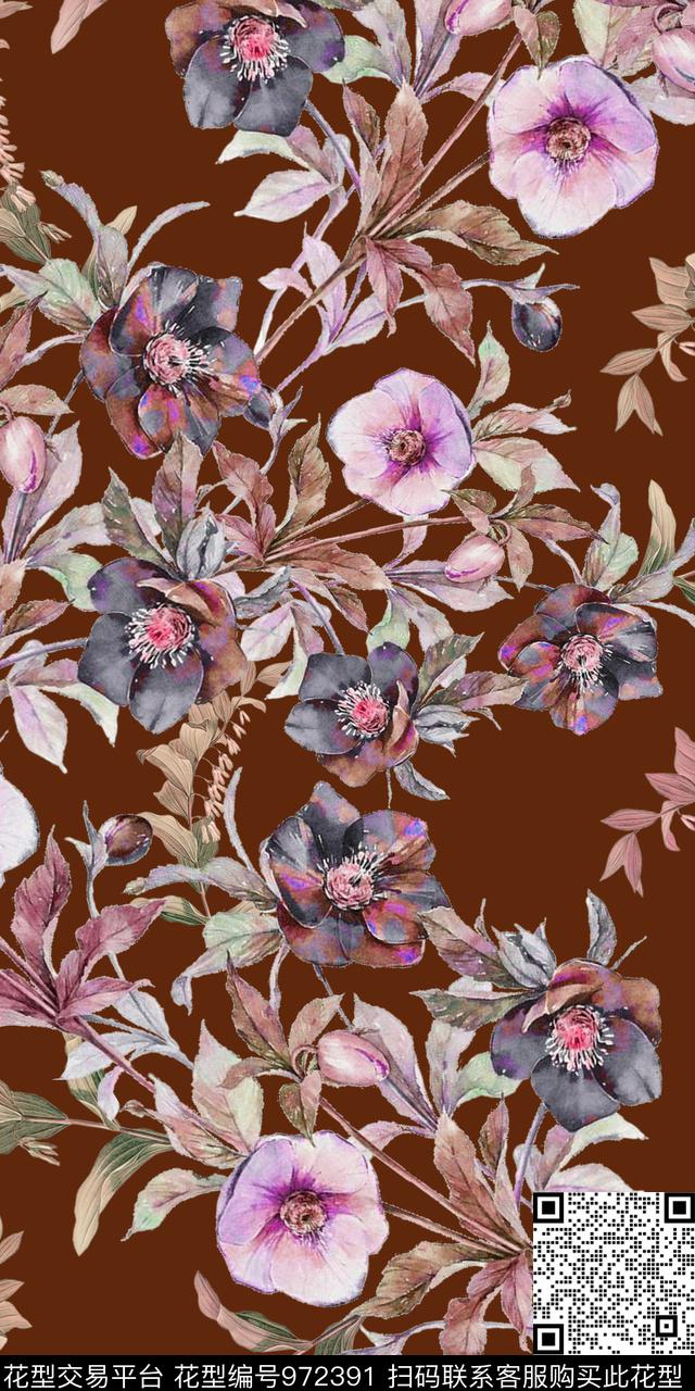 数码华亿平台花卉大牌风数码印花华亿平台下载（图片编号: 972391） - 瓦栏（Walan）