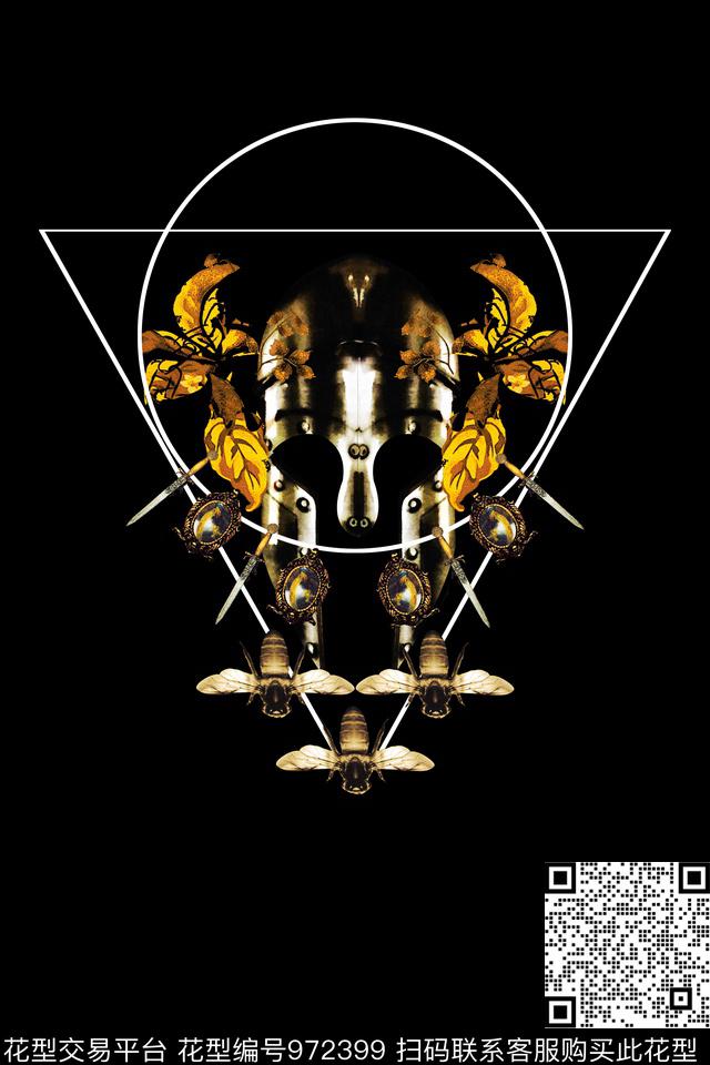 昆虫抽象男装胸前独幅数码印花华亿平台下载（图片编号: 972399） - 瓦栏（Walan）