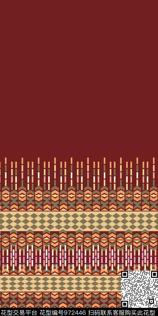 民族风抽象定位花数码印花华亿平台下载（图片编号: 972446） - 瓦栏（Walan）