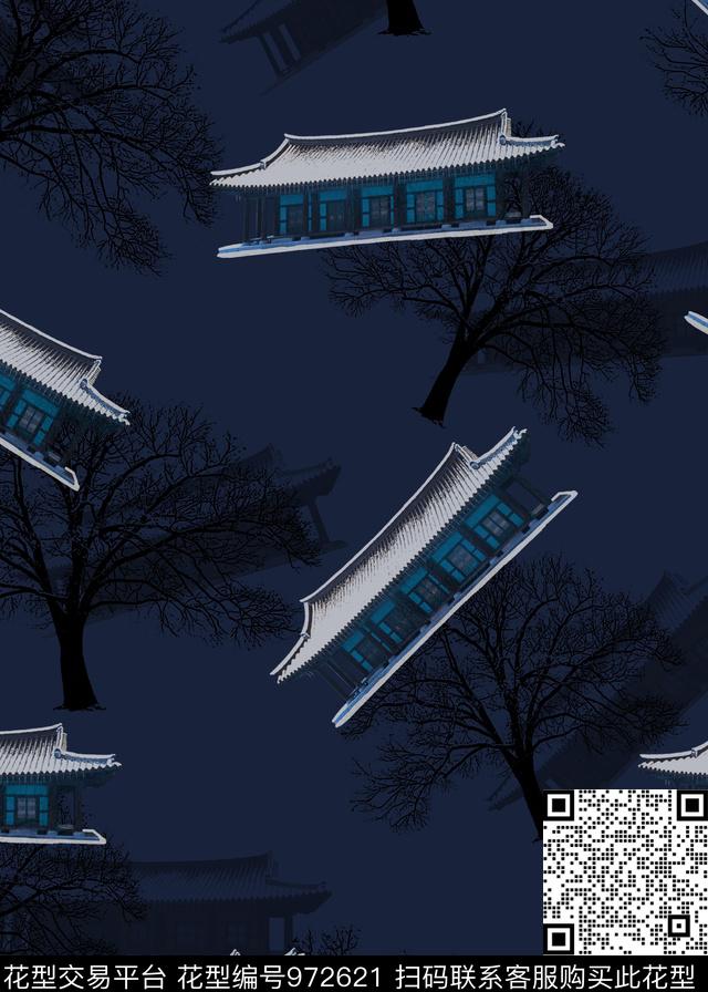 男装风景景观中国风数码印花华亿平台下载（图片编号: 972621） - 瓦栏（Walan）