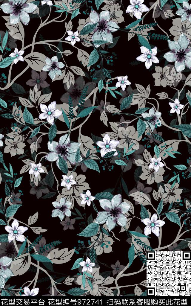 数码华亿平台抽象花卉数码印花华亿平台下载（图片编号: 972741） - 瓦栏（Walan）