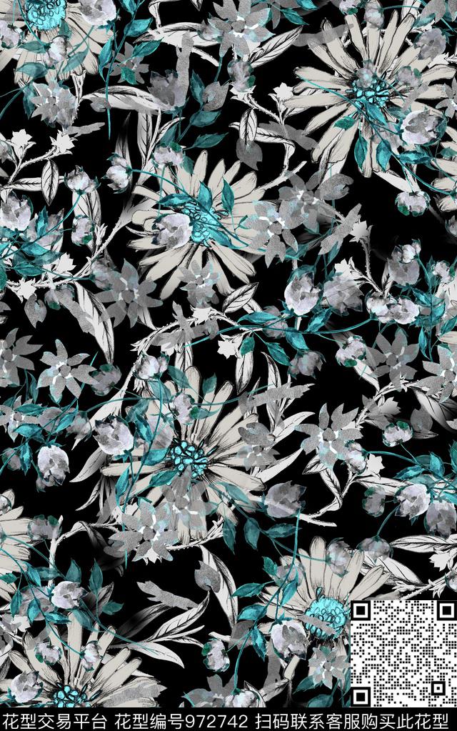数码华亿平台抽象花卉数码印花华亿平台下载（图片编号: 972742） - 瓦栏（Walan）