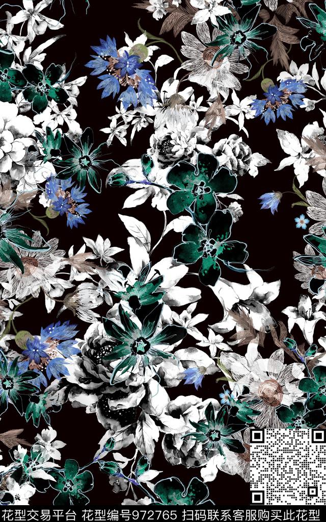 民族风抽象花卉数码印花华亿平台下载（图片编号: 972765） - 瓦栏（Walan）