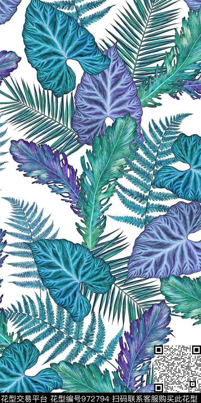 数码华亿平台热带华亿平台绿植树叶数码印花华亿平台下载（图片编号: 972794） - 瓦栏（Walan）