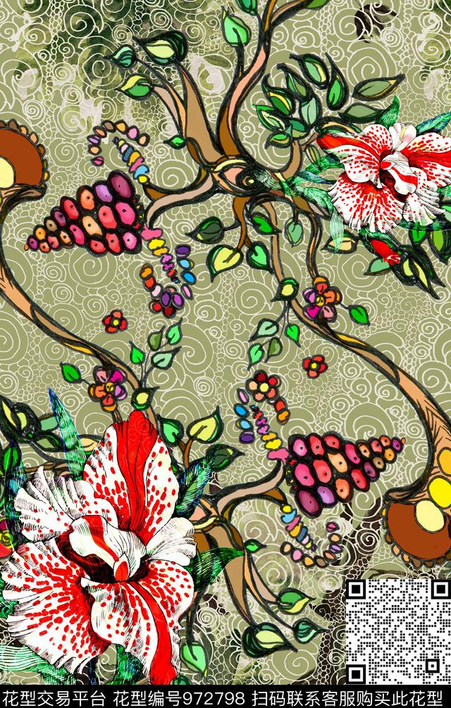 民族风数码华亿平台植物数码印花华亿平台下载（图片编号: 972798） - 瓦栏（Walan）
