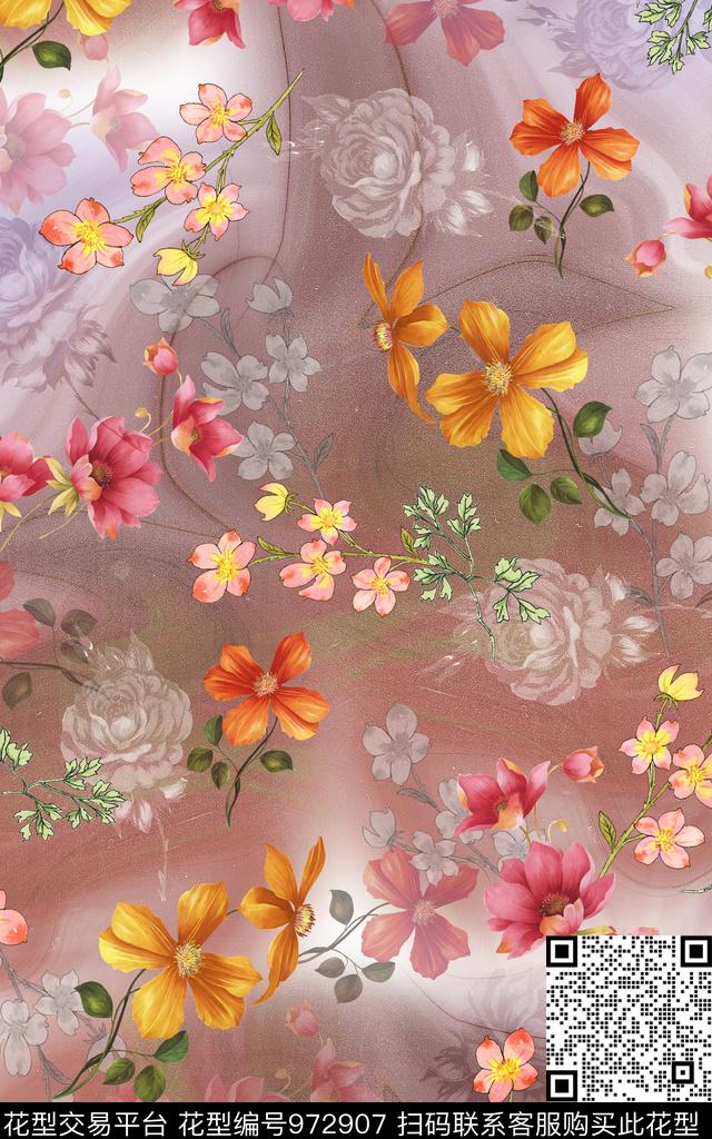 数码华亿平台肌理手绘花卉数码印花华亿平台下载（图片编号: 972907） - 瓦栏（Walan）