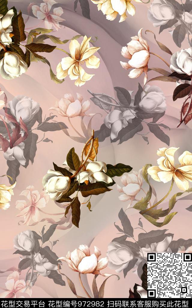 数码华亿平台玉兰花肌理数码印花华亿平台下载（图片编号: 972982） - 瓦栏（Walan）
