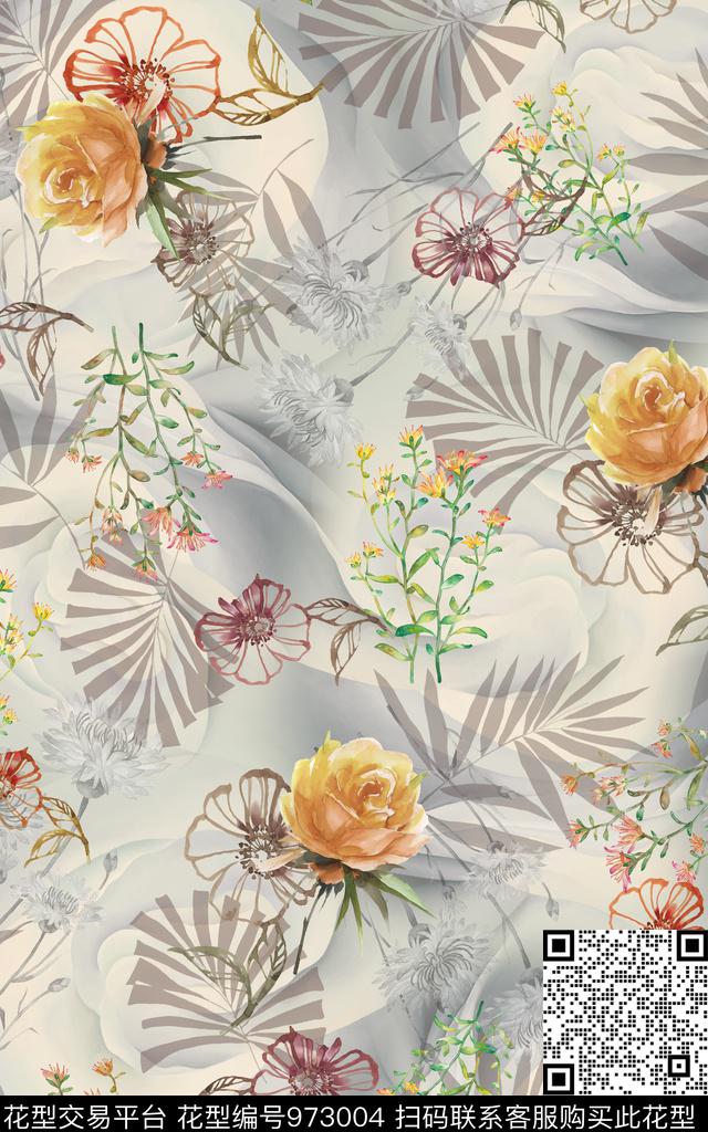 数码华亿平台肌理手绘花卉数码印花华亿平台下载（图片编号: 973004） - 瓦栏（Walan）