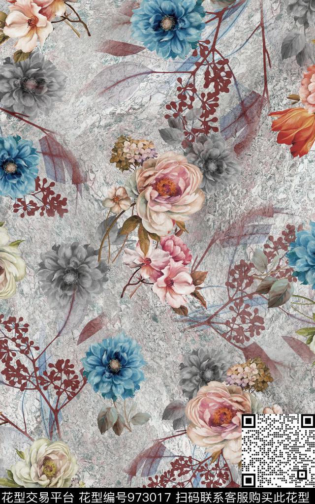 数码华亿平台肌理花卉数码印花华亿平台下载（图片编号: 973017） - 瓦栏（Walan）