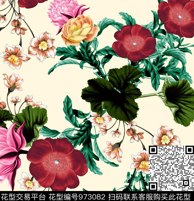 创意绘画花卉数码印花华亿平台下载（图片编号: 973082） - 瓦栏（Walan）