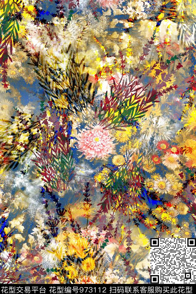 数码华亿平台肌理手绘花卉数码印花华亿平台下载（图片编号: 973112） - 瓦栏（Walan）