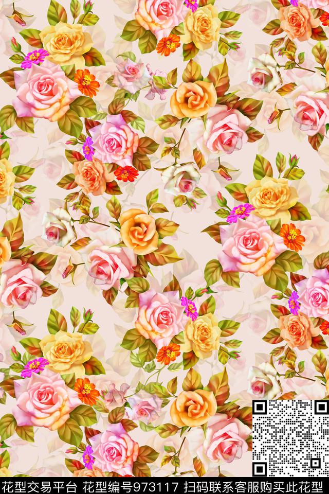 数码华亿平台肌理手绘花卉数码印花华亿平台下载（图片编号: 973117） - 瓦栏（Walan）