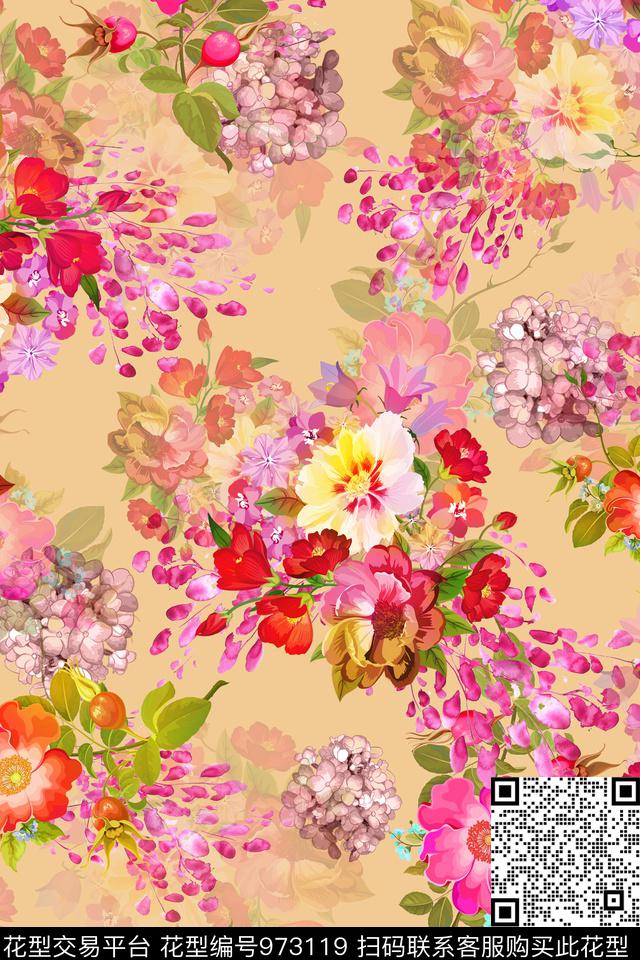 数码华亿平台肌理手绘花卉数码印花华亿平台下载（图片编号: 973119） - 瓦栏（Walan）