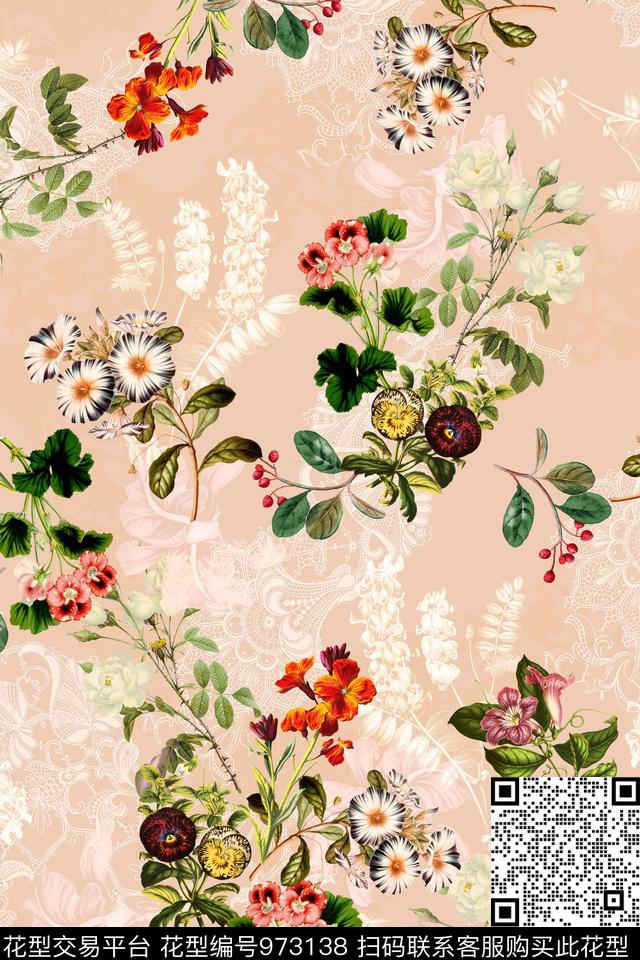 数码华亿平台肌理手绘花卉数码印花华亿平台下载（图片编号: 973138） - 瓦栏（Walan）