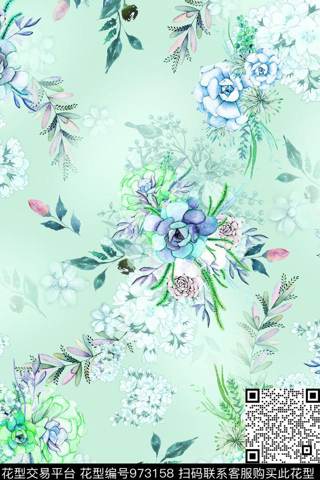 数码华亿平台肌理手绘花卉数码印花华亿平台下载（图片编号: 973158） - 瓦栏（Walan）