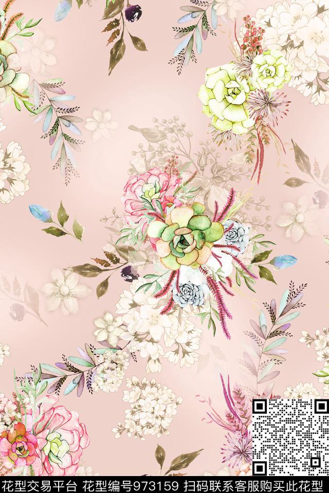 数码华亿平台肌理手绘花卉数码印花华亿平台下载（图片编号: 973159） - 瓦栏（Walan）