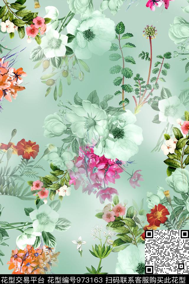 数码华亿平台肌理手绘花卉数码印花华亿平台下载（图片编号: 973163） - 瓦栏（Walan）