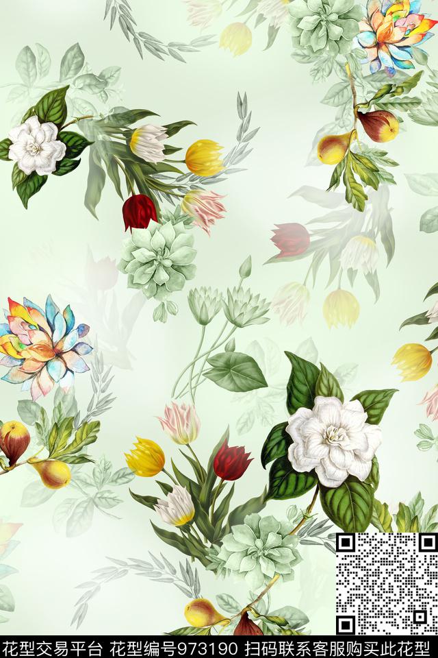 数码华亿平台肌理手绘花卉数码印花华亿平台下载（图片编号: 973190） - 瓦栏（Walan）