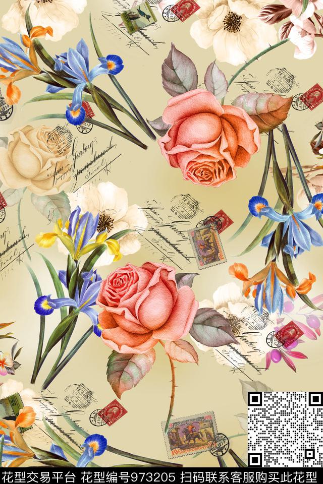 数码华亿平台肌理手绘花卉数码印花华亿平台下载（图片编号: 973205） - 瓦栏（Walan）