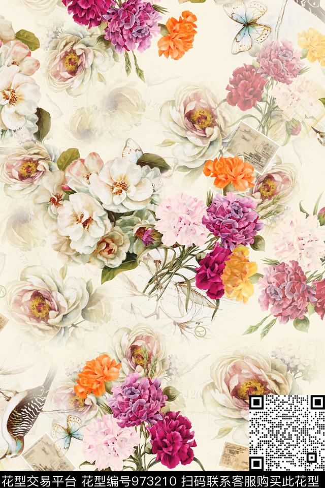 数码华亿平台肌理手绘花卉数码印花华亿平台下载（图片编号: 973210） - 瓦栏（Walan）